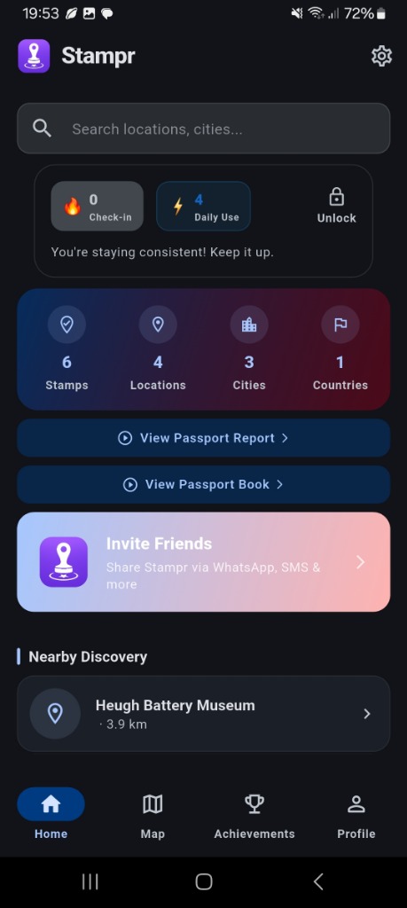 Stampr App Home Screen