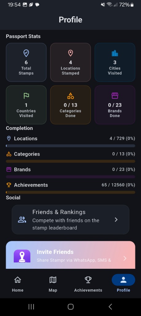 Stampr Profile Screen